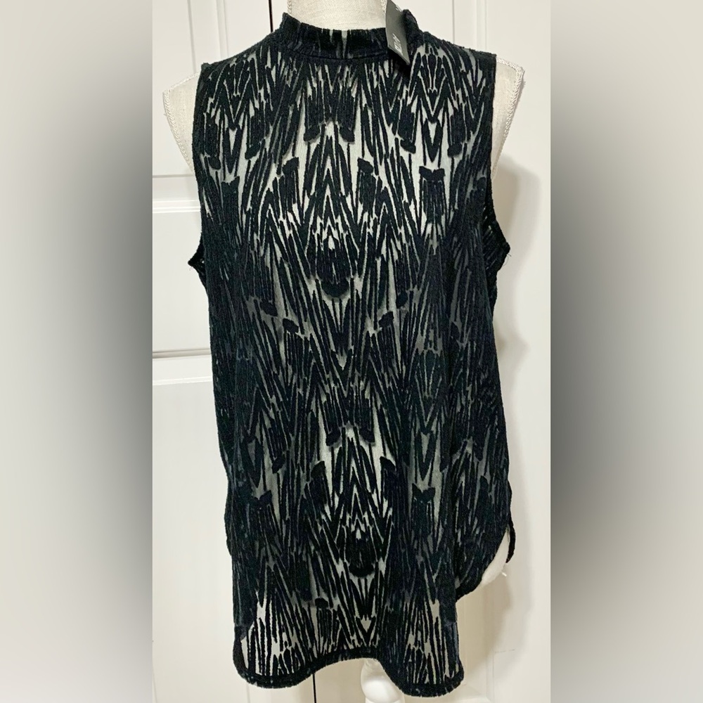 Burnout Mock Neck Y2K Sleeveless Tunic Top Black Large NEW